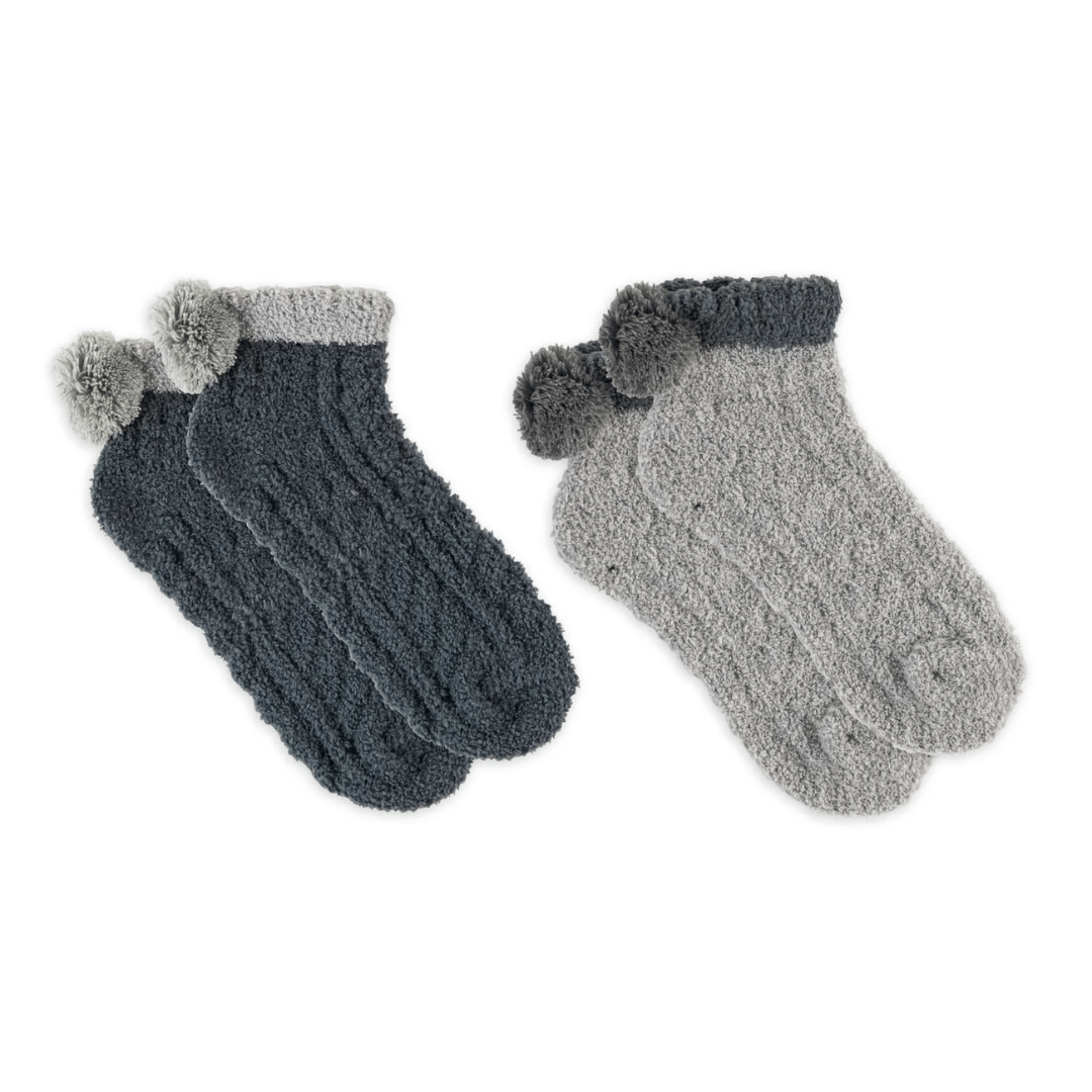 Womens Cable Pom Foam Ped No Show Sock - 2PK | Lemon