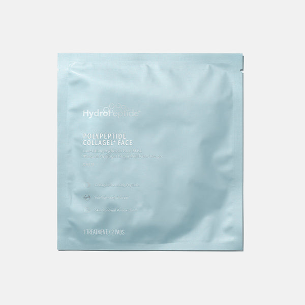 PolyPeptide Collagel+ Face Mask | HydroPeptide packaged in a light blue sachet, designed for skincare and facial hydration treatment.