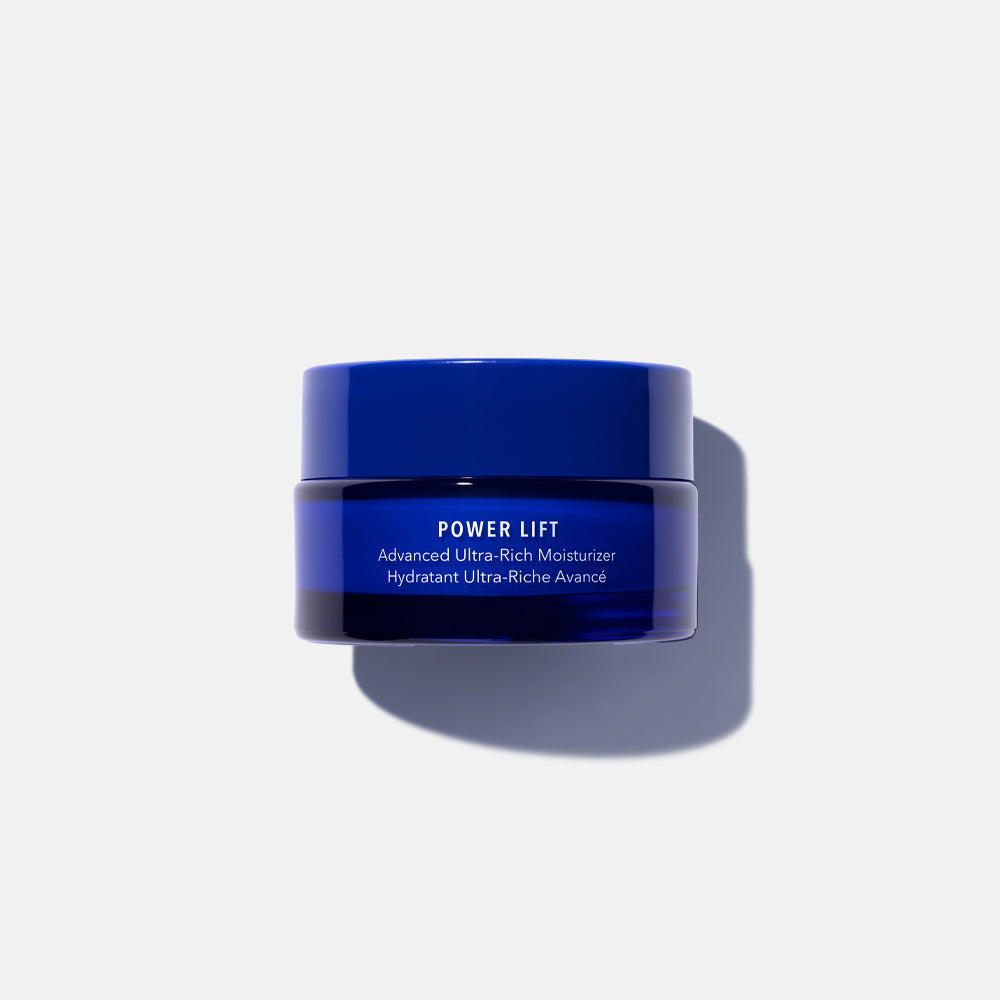 Blue jar of Power Lift | HydroPeptide advanced ultra-rich moisturizer for skincare, shown against a plain white background with soft shadows.