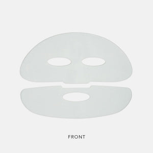 Two-piece translucent facial mask sheet designed for full face coverage with eye and mouth cutouts, for use with PolyPeptide Collagel+ Face Mask | HydroPeptide skincare treatment.