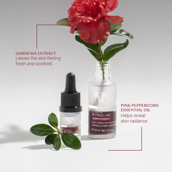 Retinol-Like Bi-Serum | Yon-Ka Paris skincare serum with gardenia extract for soothing fresh skin and pink peppercorn essential oil to enhance skin radiance.