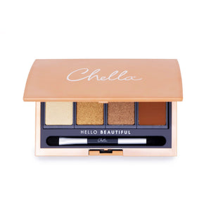 Manifest Bronze Eyeshadow Palette | Chella featuring four warm bronze shades and an applicator brush inside a sleek compact case with the Chella logo on the lid.