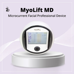 MyoLift™ MD Microcurrent Facial Professional Device | 7e Wellness displayed on a pedestal with a sleek white circular design and digital interface for advanced skincare and wellness treatments.
