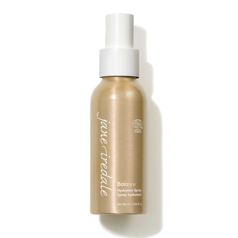 Balance Hydration Spray | Jane Iredale in a bronze spray bottle with gold cap, designed for skincare hydration and wellness supplements.