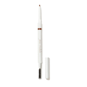 PureBrow Precision Pencil | Jane Iredale in auburn shade, showing the retractable pencil tip and spoolie brush with cap removed.