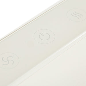 Close-up of a sleek white control panel with touch buttons, including a power symbol, designed for the SUMSEI Air Shower | SUMSEI wellness device.