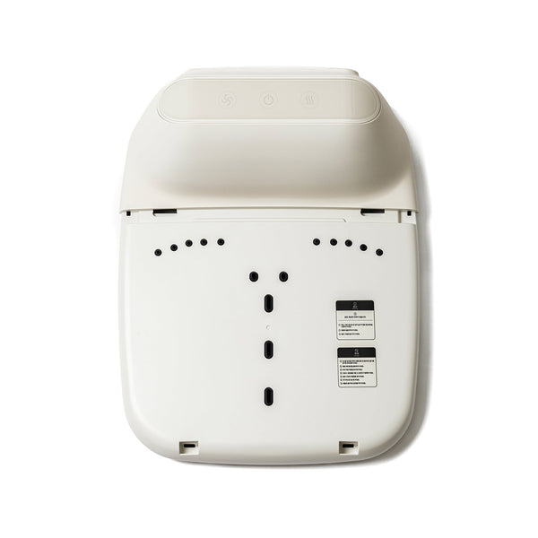 Top view of a white wellness device with control buttons and air vents designed for skincare and body care, labeled SUMSEI Air Shower | SUMSEI.
