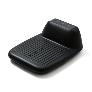 Sleek black device with a ribbed platform and control buttons, designed for body care and wellness, featuring the SUMSEI Air Shower | SUMSEI for enhanced recovery and relaxation.