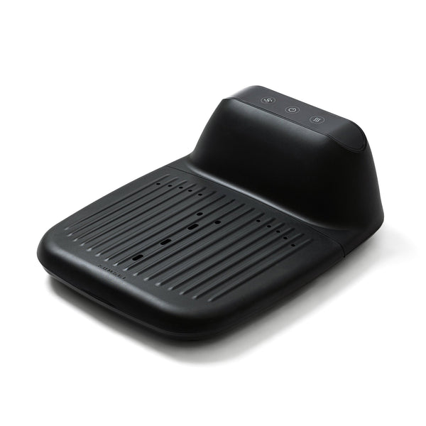 Sleek black device with a ribbed platform and control buttons, designed for body care and wellness, featuring the SUMSEI Air Shower | SUMSEI for enhanced recovery and relaxation.