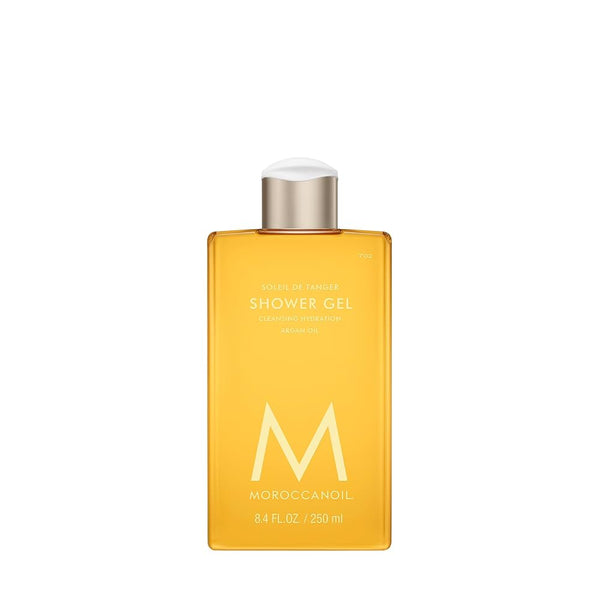 Shower Gel | Moroccanoil in a sleek amber bottle with gold and white cap, designed for skincare and body care routines promoting hydration and cleansing.