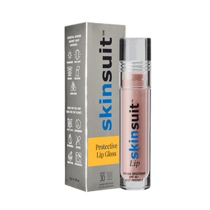 Tube and box of SkinSuit Lip SPF 30 | Skin Authority protective lip gloss with broad spectrum SPF 30, designed for skincare and daily sun protection.