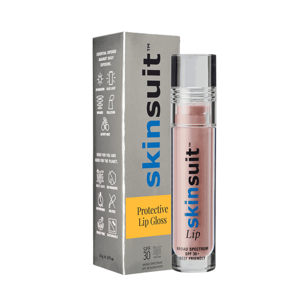 Tube and box of SkinSuit Lip SPF 30 | Skin Authority protective lip gloss with broad spectrum SPF 30, designed for skincare and daily sun protection.