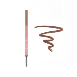 Eyebrow Pencil | Chella in brown shade with spoolie brush on one end and smooth color application showing natural eyebrow definition.