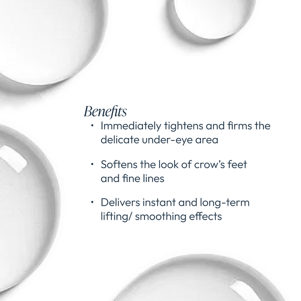 Benefits of Eye Lift Serum (formerly Emergency Eye Lift) | Circadia include tightening and firming the under-eye area, softening crow’s feet and fine lines, and providing instant and long-term lifting and smoothing effects.