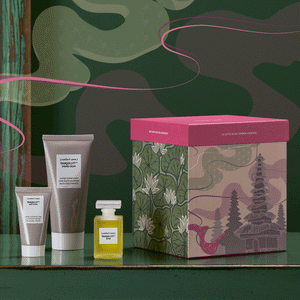 The City Serenity Kit | [ comfort zone ] featuring a set of skincare and body care products including cream, oil, and a decorative box with a serene, nature-inspired design for wellness and relaxation.