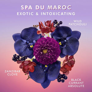 Floral arrangement highlighting exotic scents including wild patchouli, Zanzibar clove, and black currant absolute for Body Lotion | Moroccanoil skincare and wellness.
