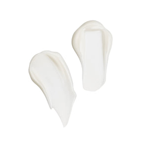 Two smooth white cream swatches on a white background representing the texture of Night Serum | Althaea Skin skincare product.