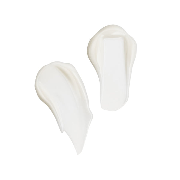 Two smooth white cream swatches on a white background representing the texture of Night Serum | Althaea Skin skincare product.