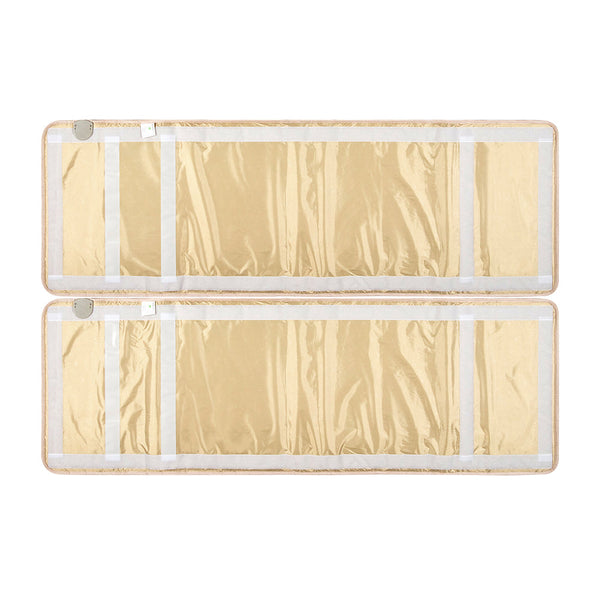 Top and bottom views of the TAJ-Mat™ Full 7224 Firm - Photon PEMF InfraMat Pro® | HealthyLine wellness device, featuring light beige protective covers and integrated straps for body care and recovery.