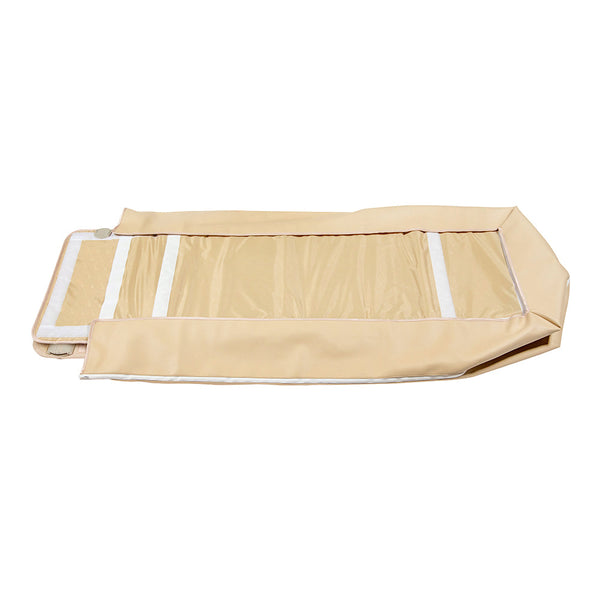 Unfolded beige wellness mat designed for body care and recovery, featuring straps and padding, representing the TAJ-Mat™ Full 7224 Firm - Photon PEMF InfraMat Pro® | HealthyLine product.