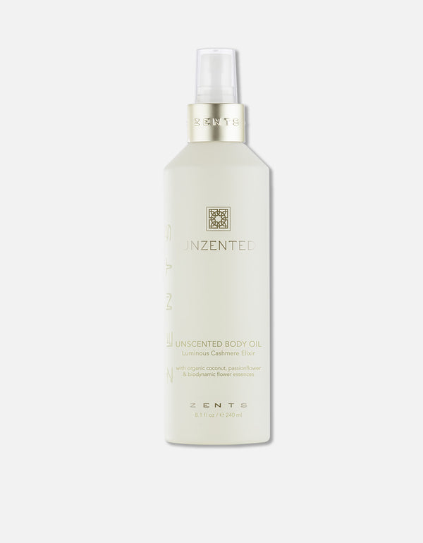 Bottle of Body Oil | Zents in a sleek, minimalist frosted container with a clear pump dispenser, designed for skincare and body care routines.