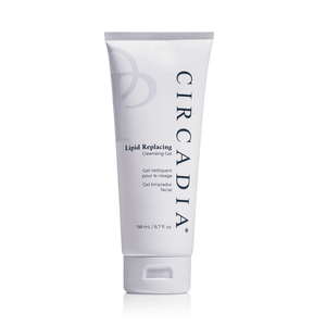 Tube of Lipid Replacing Cleansing Gel | Circadia with simple white and gray design, showcasing skincare product for gentle facial cleansing and lipid replacement.