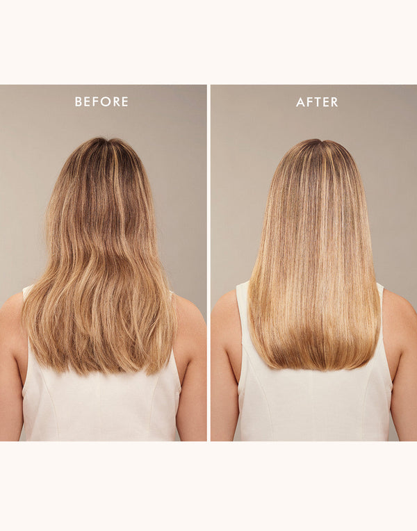 Before and after comparison showing smoother, shinier hair after using Moroccanoil Treatment Mist - Full Size | Moroccanoil for sleek, healthy-looking results.