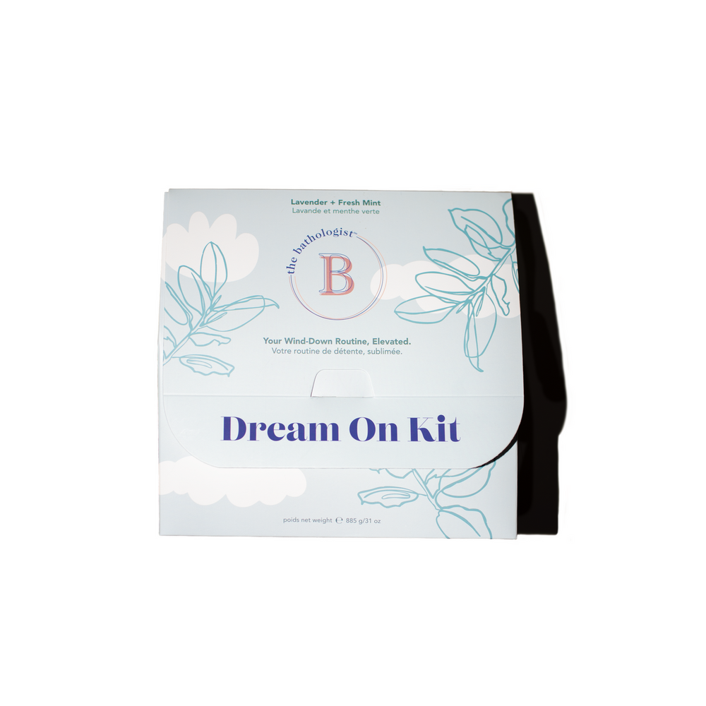 The Bathologist Dream On Kit flat lay with all five products
