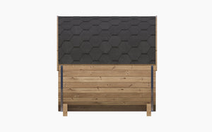 E7W Barrel Sauna - 4 Person | Western Sol wooden barrel sauna with dark shingle roof designed for outdoor wellness and relaxation.