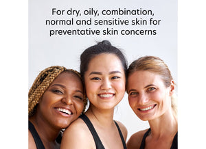 Three diverse women with clear skin smiling together promoting Pigment Gel Pro | PCA Skin for all skin types including dry, oily, combination, normal, and sensitive, addressing preventative skincare concerns.