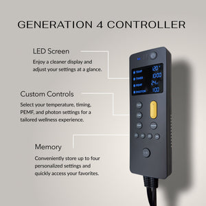 Generation 4 Controller with LED screen and custom controls for temperature, timing, PEMF, and photon settings, compatible with Jet Series - PEMF Far Infrared Heating Mats | HealthyLine.