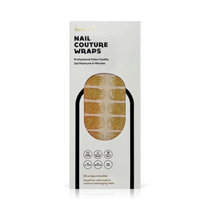 Box of gold glitter gel nail wraps showcasing the Gel Nail Wrap | Lauren B. Beauty for easy, professional-quality salon manicure at home.