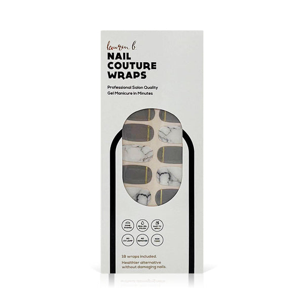 Gel Nail Wrap | Lauren B. Beauty featuring grey and gold geometric marble design, offering professional salon-quality gel manicure wraps for a quick and stylish nail look.