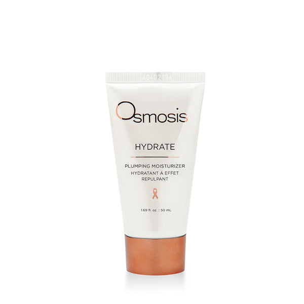 Hydrate Plumping Moisturizer | Osmosis in a white tube with copper-colored cap, designed for skincare to hydrate and plump skin.
