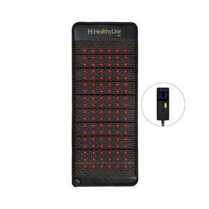 Jet Series - PEMF Far Infrared Heating Mats | HealthyLine black heating mat with red infrared light nodes and a digital control device, designed for wellness and recovery.