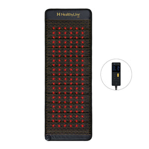 Jet Series - PEMF Far Infrared Heating Mats | HealthyLine showing a black heating mat with red infrared lights and a digital control panel, designed for body care and wellness recovery.