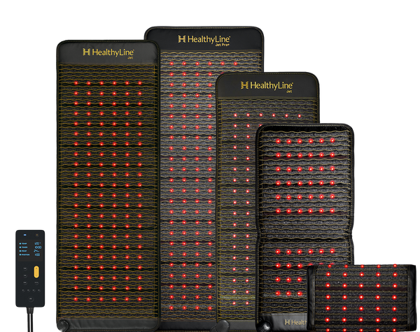 Jet Series - PEMF Far Infrared Heating Mats | HealthyLine in various sizes with red infrared lights, designed for body care and wellness recovery tools.