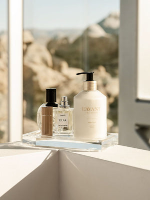 L'AVANT Ambre Santal hand soap with collection products
