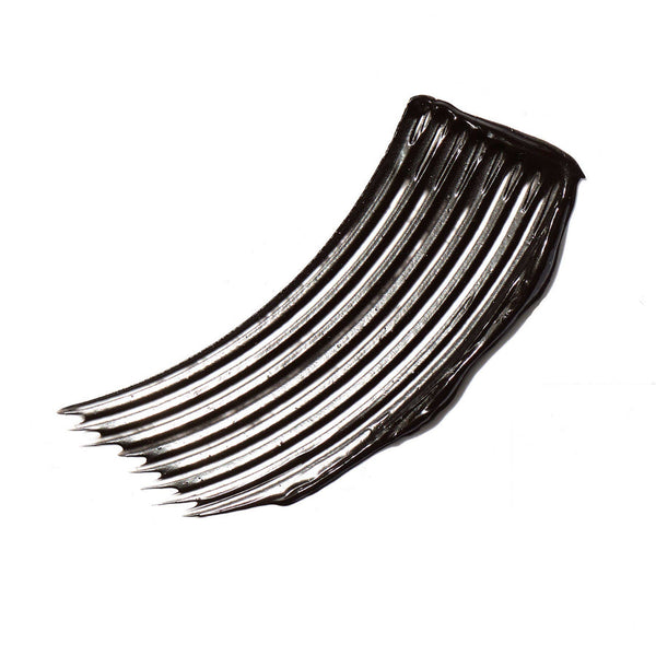 Swatch of glossy black mascara strokes showcasing the smooth, lengthening effect of Lash Fixation Length & Definition Tubing Mascara | Jane Iredale.