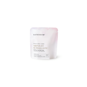 Midnight Superbloom Crush | Bathorium bath soak pouch with soft pink packaging and floral inspired design for a relaxing body care ritual