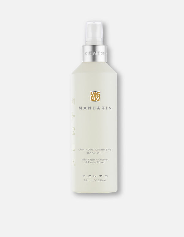 Bottle of Body Oil | Zents with mandarin scent, featuring organic coconut and passionflower, designed for nourishing skincare and body care wellness.