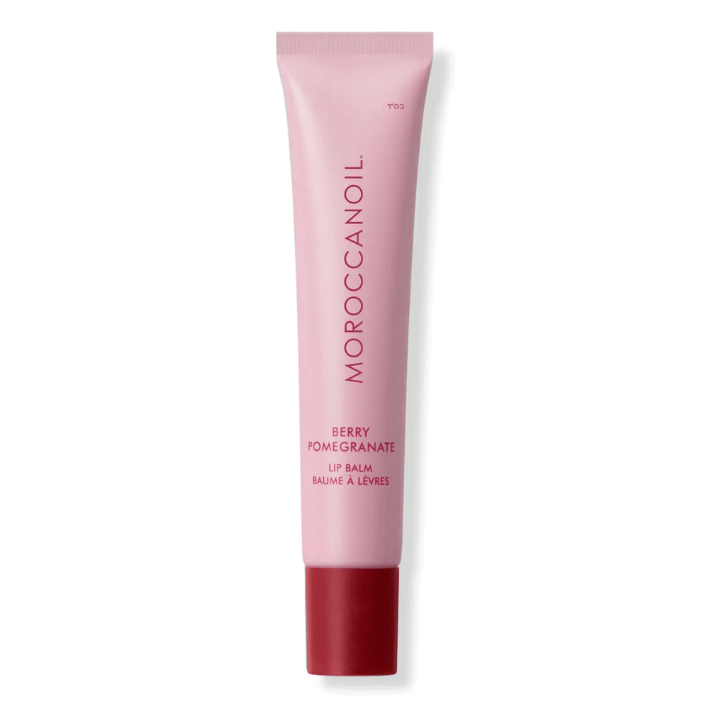 Argan Butter Lip Balm | Moroccanoil in a green tube with Moroccan Mint Tea scent, designed for skincare and lip hydration.