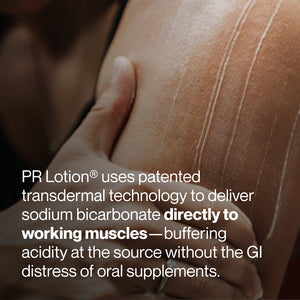 Close-up of a person applying PR Lotion® Buy 4, Get 1 Free. $175 Value to their shoulder, highlighting its use for skincare and muscle recovery through patented transdermal technology.
