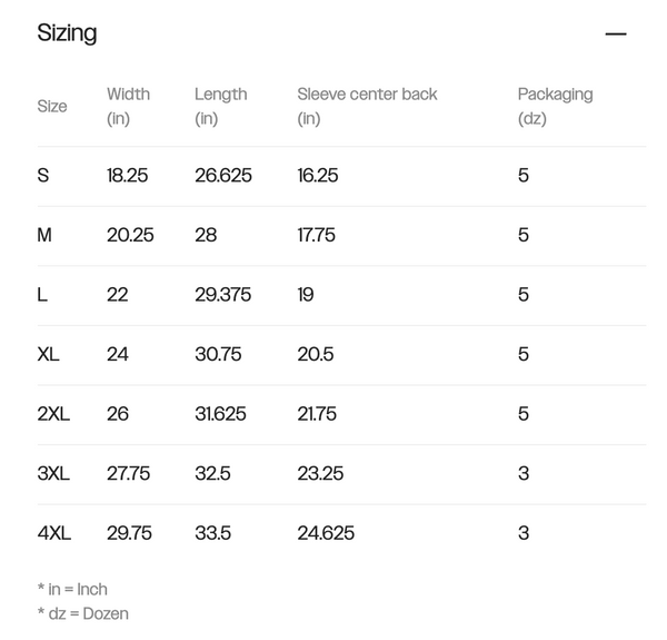 Sizing chart for Unisex Health Is Wealth T-Shirt - Private Label | Lucky Owl showing width, length, sleeve center back, and packaging measurements for sizes S to 4XL.