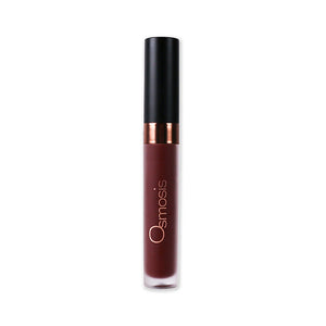 Superfood Lip Oil | Osmosis in a deep plum shade with sleek black and rose gold cap, designed for nourishing skincare and enhancing lip wellness.