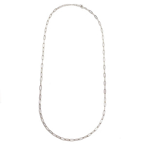 Swing Paperclip Necklace - silver tone | Purpose Jewelry featuring elongated, slender chain links in a minimalist, modern design.