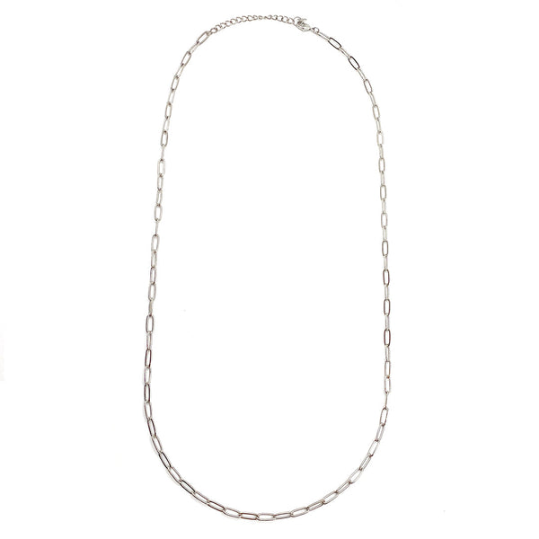 Swing Paperclip Necklace - silver tone | Purpose Jewelry featuring elongated, slender chain links in a minimalist, modern design.