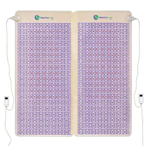 TAJ-Mat™ King 8076 Firm - Photon PEMF Split Inframat Pro® | HealthyLine wellness device with purple therapeutic surface and remote controls for body care and recovery tools.