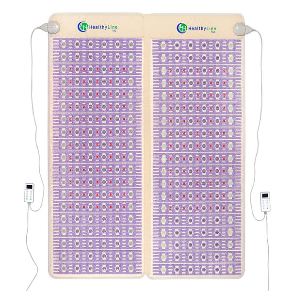 TAJ-Mat™ Queen 8060 Firm - Photon PEMF Split Inframat Pro® by HealthyLine, featuring a dual-panel design with embedded wellness stones and remote controls for personalized body care and recovery.