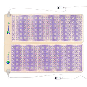 TAJ-Mat™ Queen 8060 Firm - Photon PEMF Split Inframat Pro® | HealthyLine displaying a therapy mat with embedded stones and dual controllers for advanced wellness and recovery.
